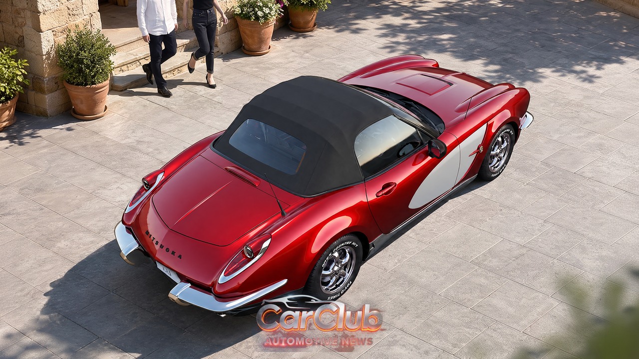 Красный Mitsuoka LA1, вид сверху и сзади